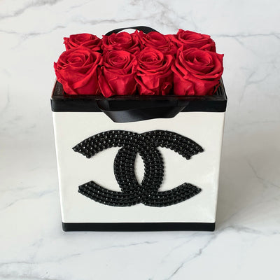 White Leather Chanel Roses - Clé de Coeur