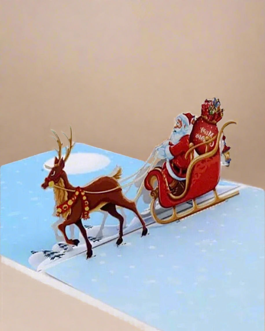 Santa & Sleigh Pop-Up Card - Clé de Coeur