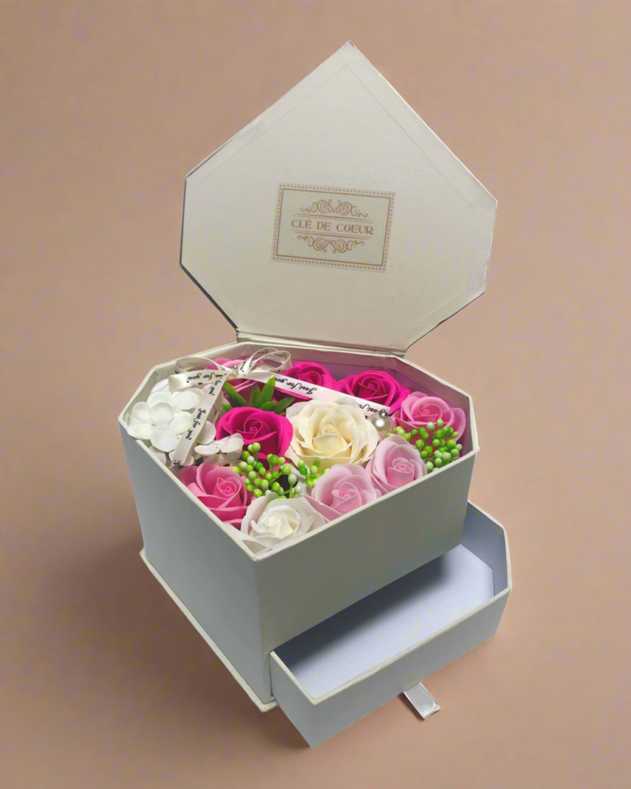 Rose Soap Flower Box with Drawer - Clé de Coeur