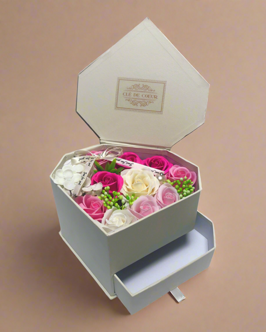 Rose Soap Flower Box with Drawer - Clé de Coeur